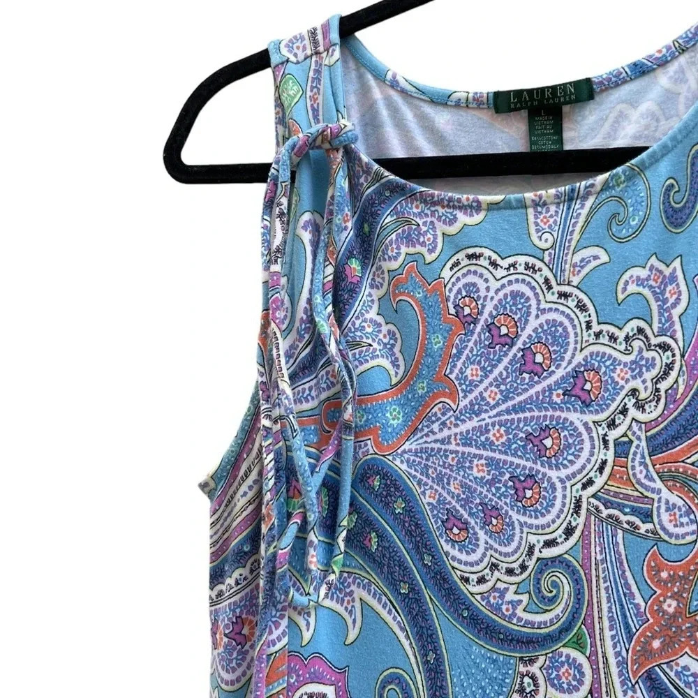 Lauren Ralph lauren blue paisley pattern sleeveless midi dress Size‎ Large - Picture 6 of 7